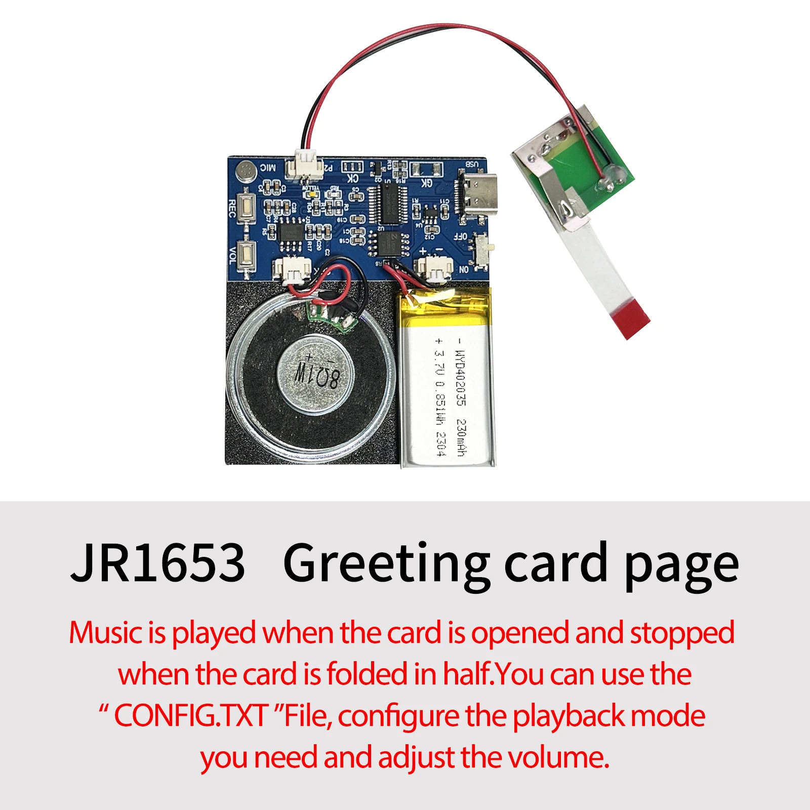 

Voice Chip Module 4MB/16MB Greeting Card Sound Recorder Board USB Downloadable & Recordable with Playback for Xmas Card Gifts