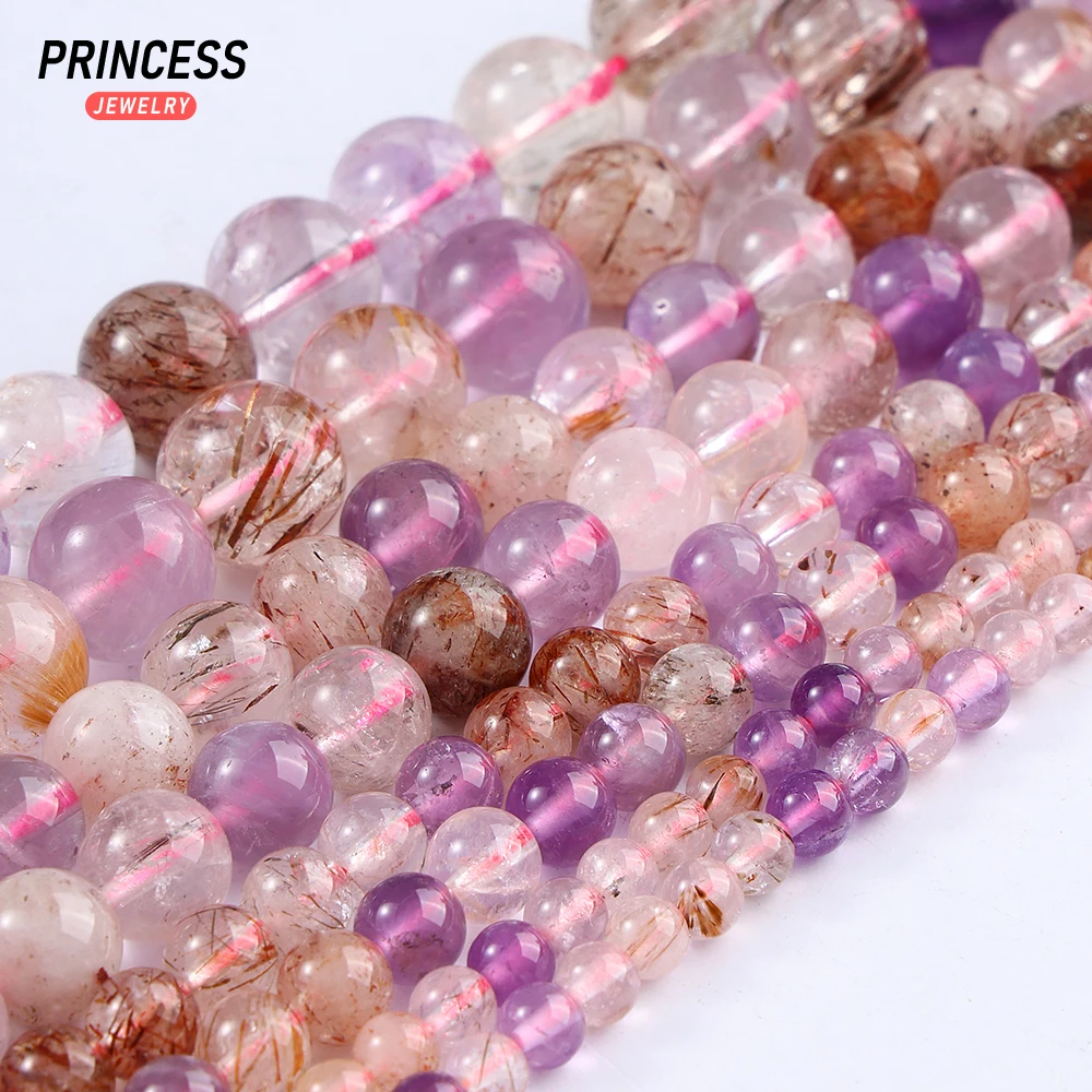 

A++ Natural Super Seven Quartz Crystal 6/8/10mm Loose Gemstone Beads for Jewelry Making Bracelet Wholesale DIY Accessories