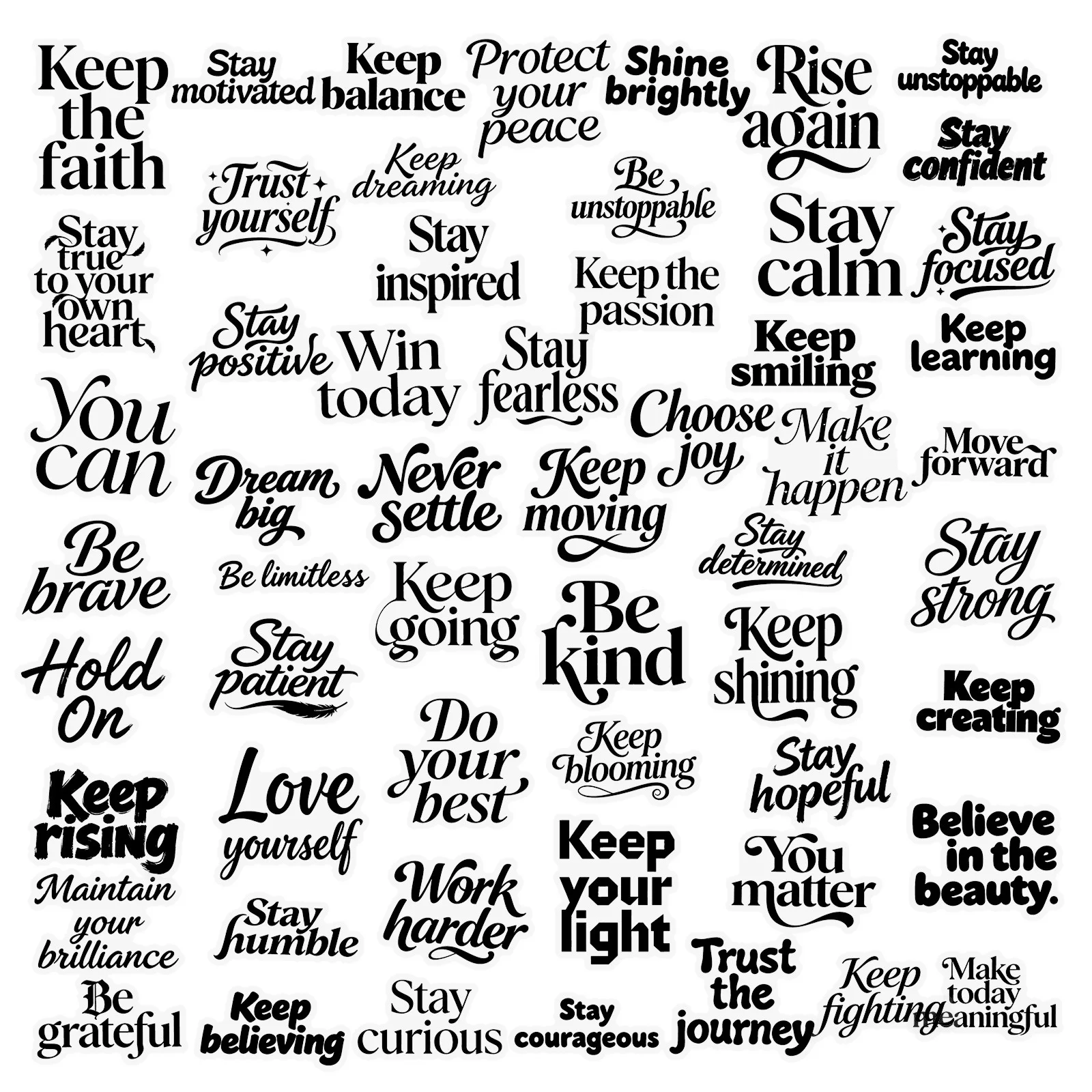 10/56 Stuks Motiverende Woorden Tekst Transparante Graffiti Stickers Zwarte Korte Zin Decoratie DIY Bagage Laptop Telefoon Gitaar