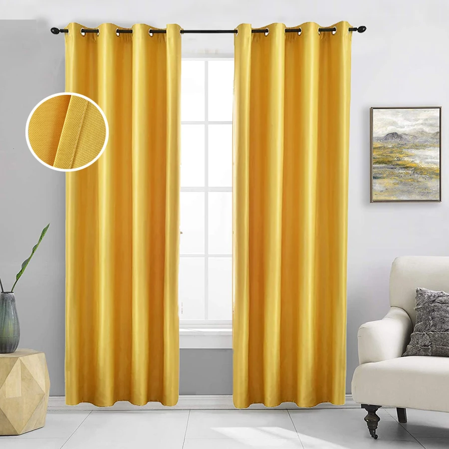 Modern Yellow Semi-Blackout Curtains for Bedroom Nordic Solid Color Linen Smooth Surface Sunscreen Window Blind Drape Home Decor