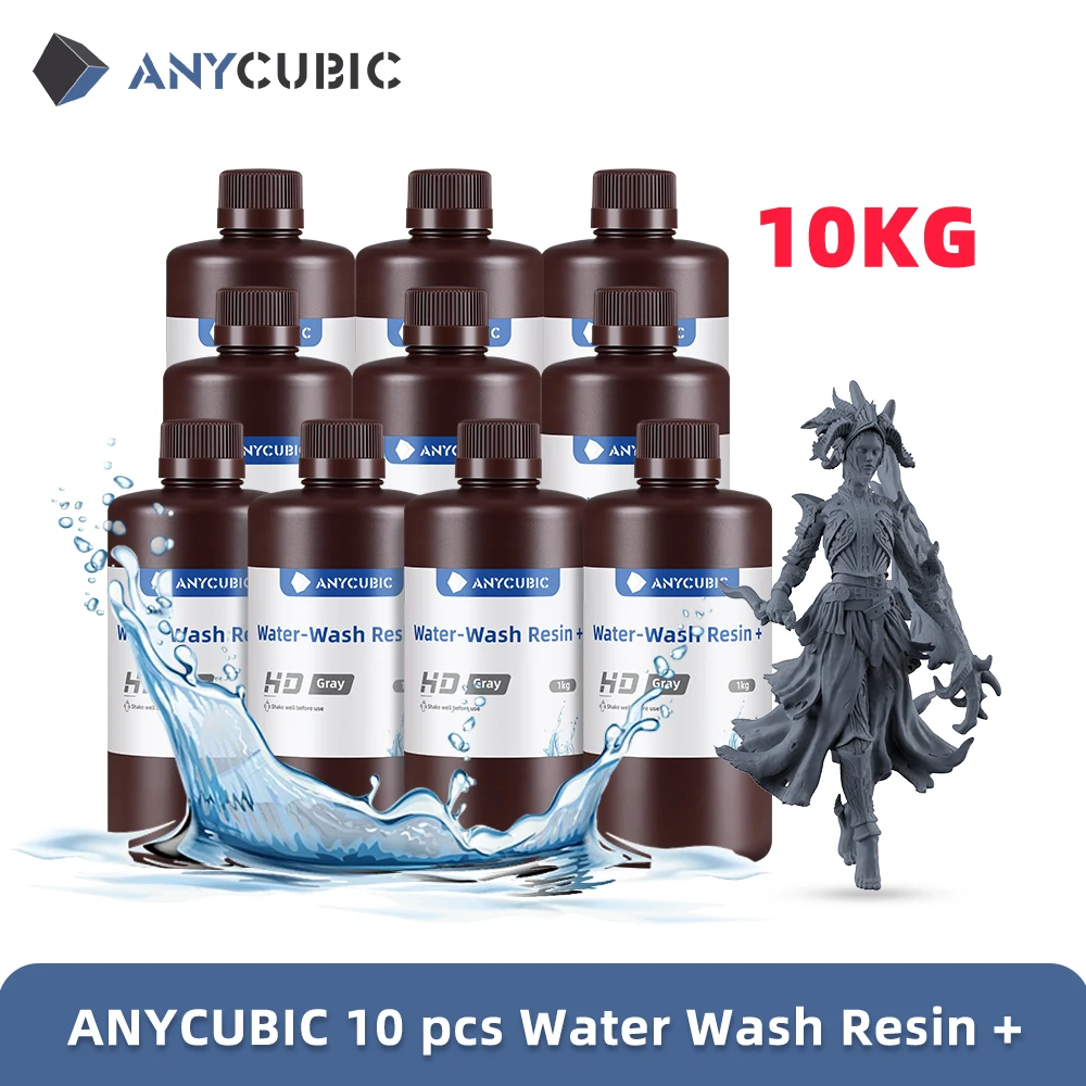 ANYCUBIC 10KG Water-Wash Resin For LCD 3D Printer High Precision Low Odor Low Viscosity 3D Printing Standard Photopolymer