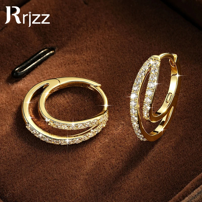 Rrjzz D-Color Lab Created Diamond Huggie-Ohrringe, doppellagige, versetzte Kreuz-Moissanit-Creolen für Damen, Schmuckgeschenke