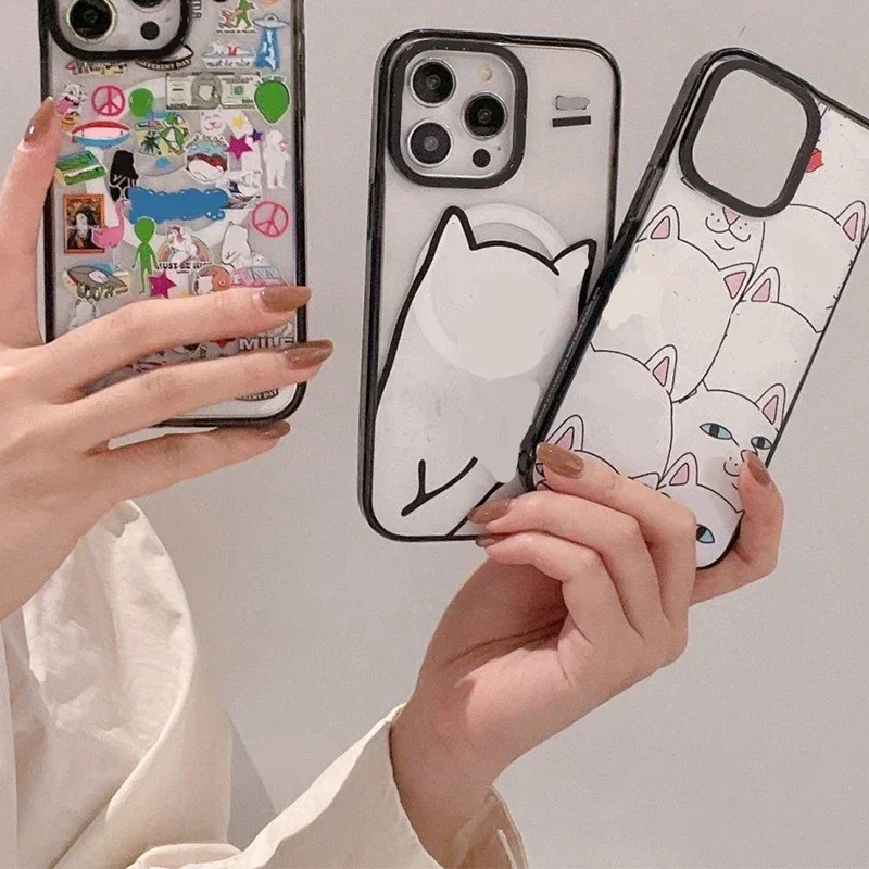 Magsafe Acrylic Spoof Cat Alien Phone Case Cover for iPhone 11 12 13 14 15 Pro Max Case for iPhone 15 ProMax