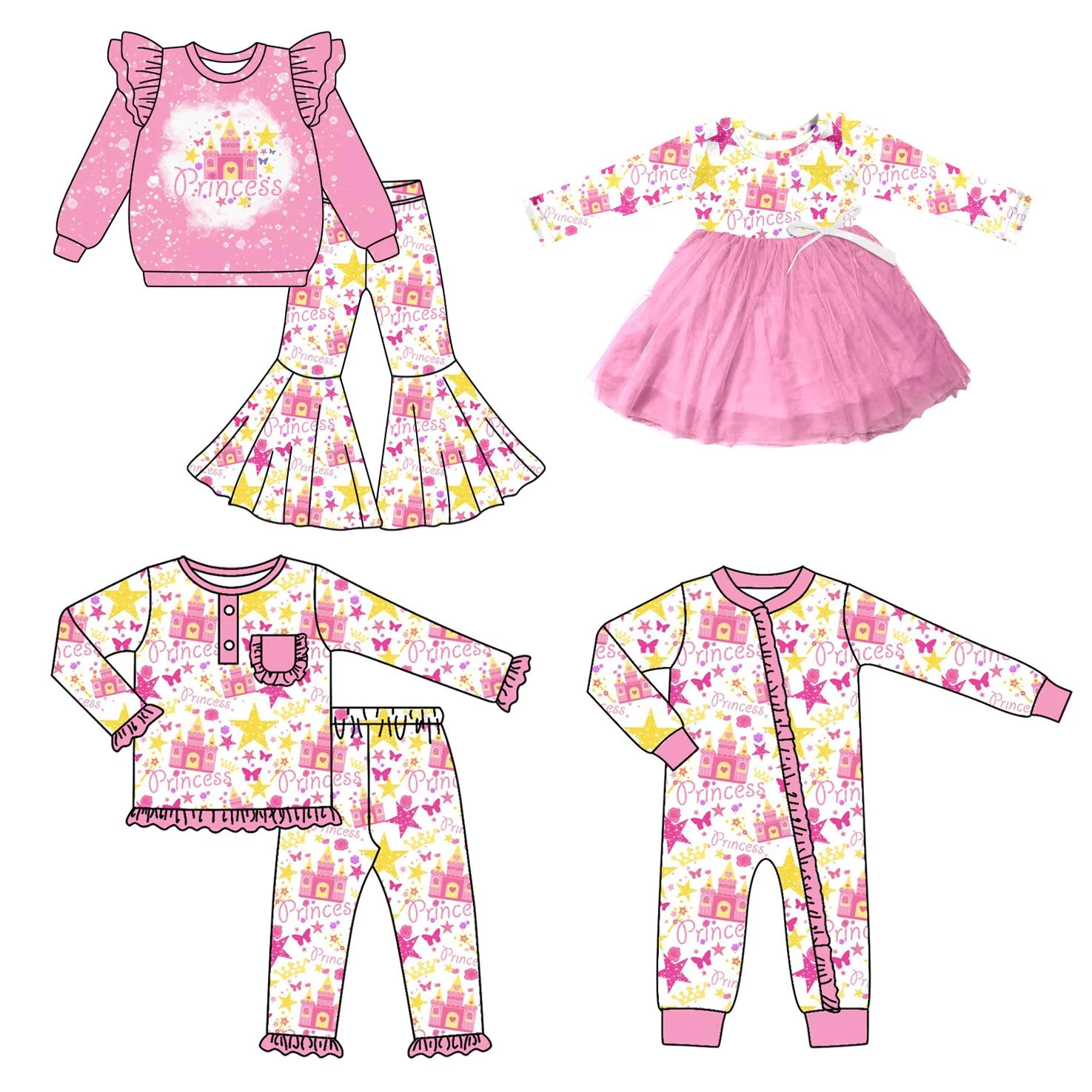 

Newborn Baby Clothes Kids Girls Clothes Boutique Children's Clothing Long Sleeve Bell Pants Set Dress Jumpsuit Pajama Set