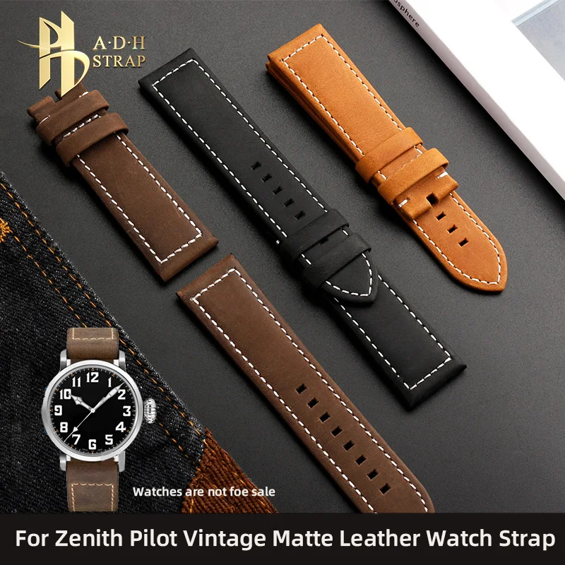 Vintage Matte Leather Watch Strap For Zenith Big Pilot Bronze Men\'s Cowhide Strap Accessories 23mm Waterproof and Soft