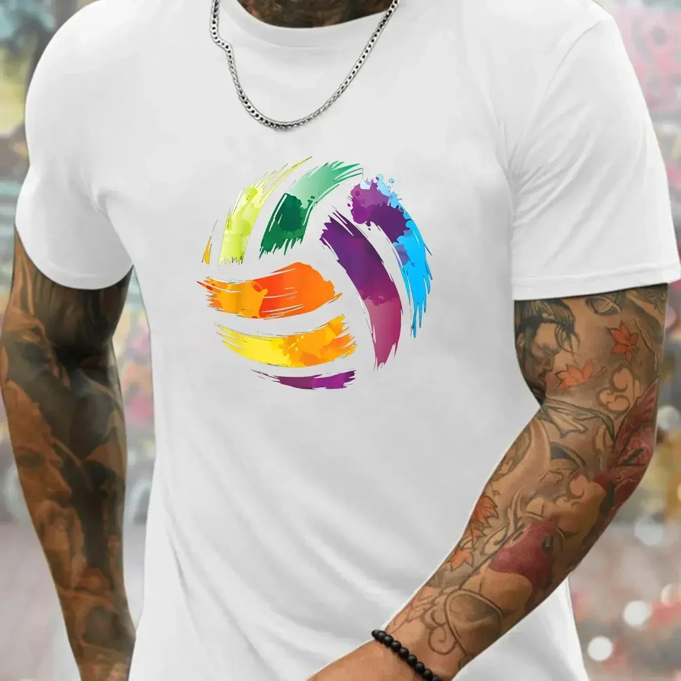 Men's Breathable Geometric Volleyball Print T-Shirt