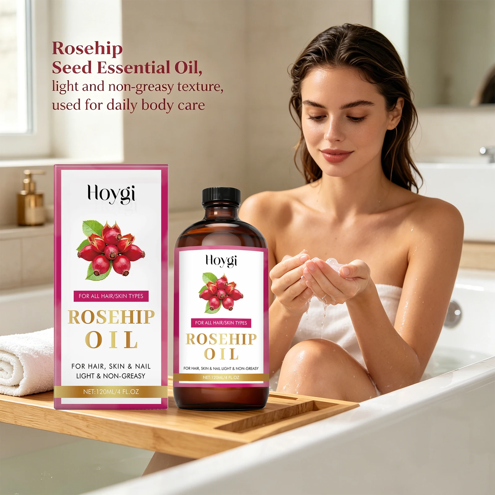 Rosehip Seed Soothing Essential Oil for Hair, Skin & Nail Rejuvenate Skin Hydrating & Repairing Hair Moisturizing Massage Oil