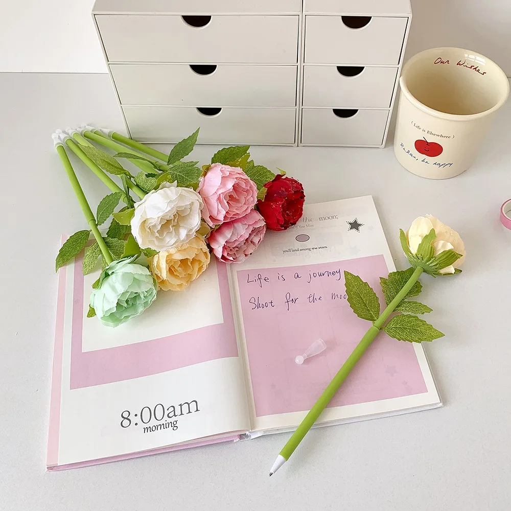 1pcs Bouquet Flower Pen Plastic Smooth Writing Peony Ballpoint Pen Multi-color Simulation Stationery Pen Flower Arrangement