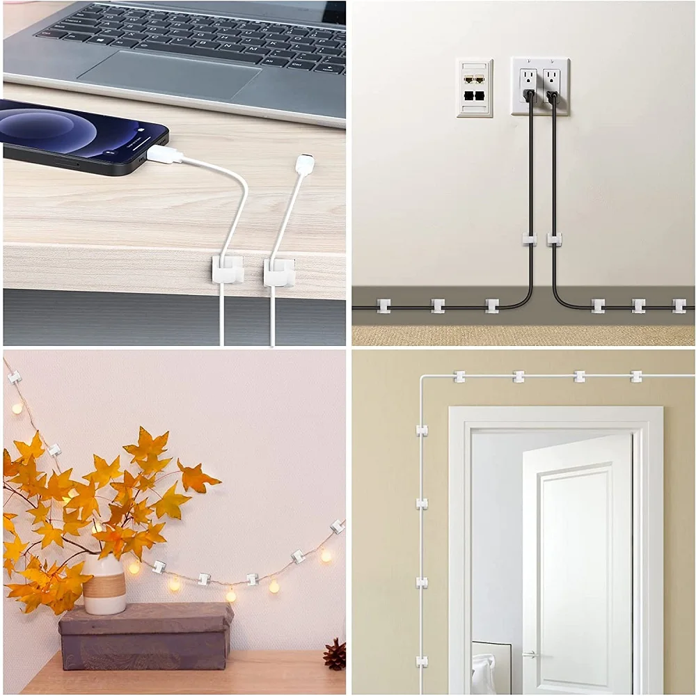 Lot de 10 pinces murales auto-adhésives améliorées pour la gestion des câbles, fil électrique Ethernet sous le bureau