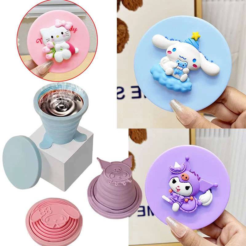 

Sanrio Kuromi Folding Mouthwash Cup Anime Travel Portable Children's Silicone Compressed Water Cup with Lid Brushing Cup Gifts