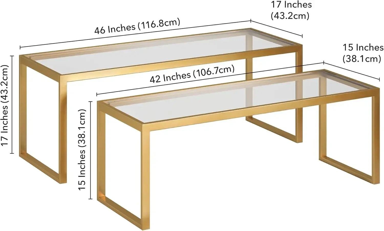 Tables basses rectangulaires imbriquées en laiton, tables basses modernes pour salon, accessoires de studio