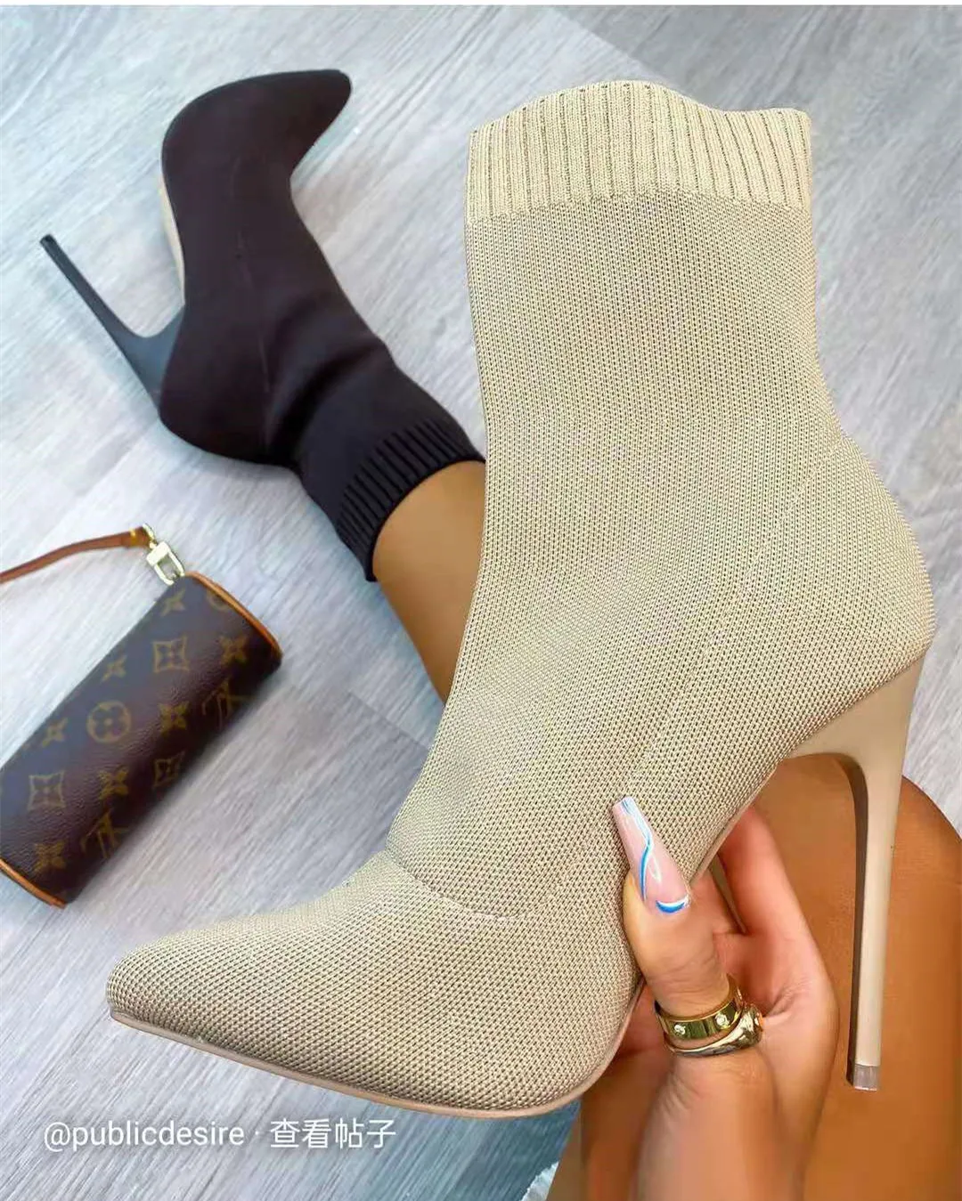 

High Heels Shoes For Women Autumn Winter Botas Mujer Knitted Ankle Boots Black Sock Women Heels Boots Female Women Boots Short