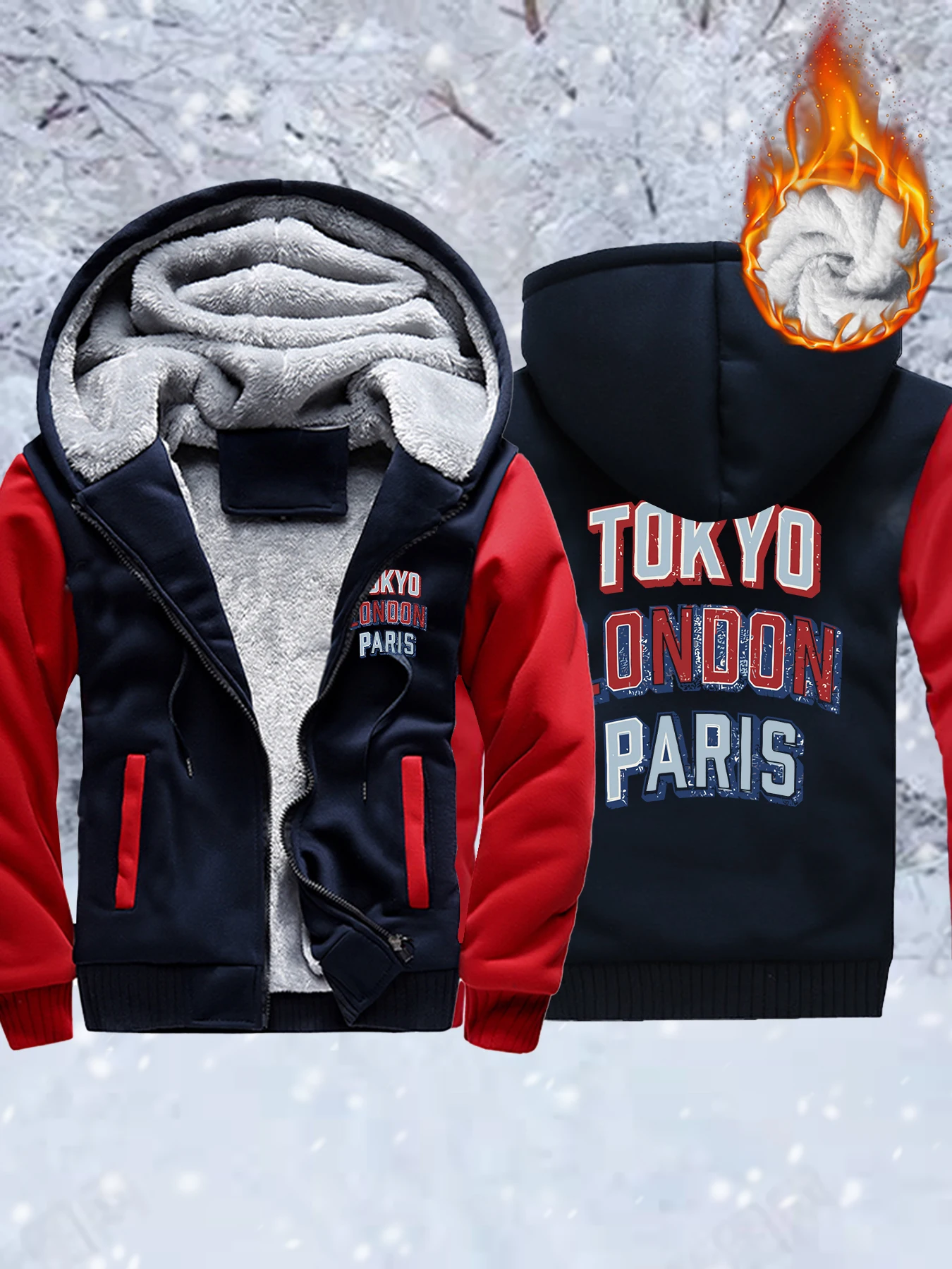 

Tokyo London Paris City Letter Printing Men Thicken Coats Fashion Pocket Clothes Winter Zipper Hoodies Loose Fleece Jackets