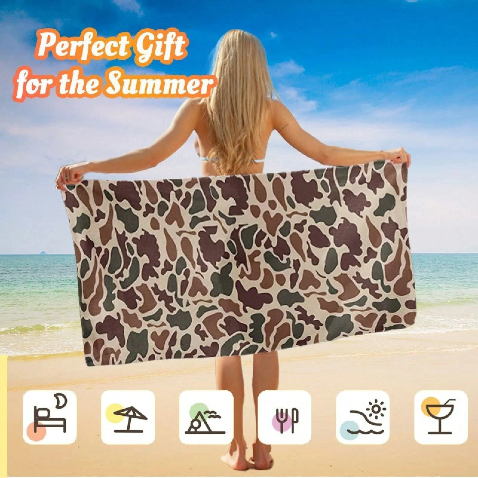 Retro-Strandtuch mit Enten-Tarnmuster aus hochwertiger ultrafeiner Faser, schnell trocknend, groß, hautfreundlich, schneller Versand, Sommerurlaub