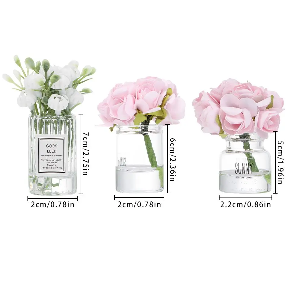 Mobili Mini composizione floreale Modello in miniatura Rosa Rosa Casa delle bambole Vaso di fiori Accessori Gelsomino bianco