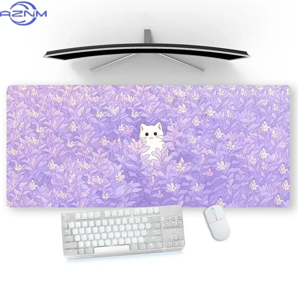 Lilac Mous Pad Kawaii Pastel Cat Mousepad Purple 800x400 Office Accessories Deskpad Cute Table Carpet Custom Desk Protection Mat