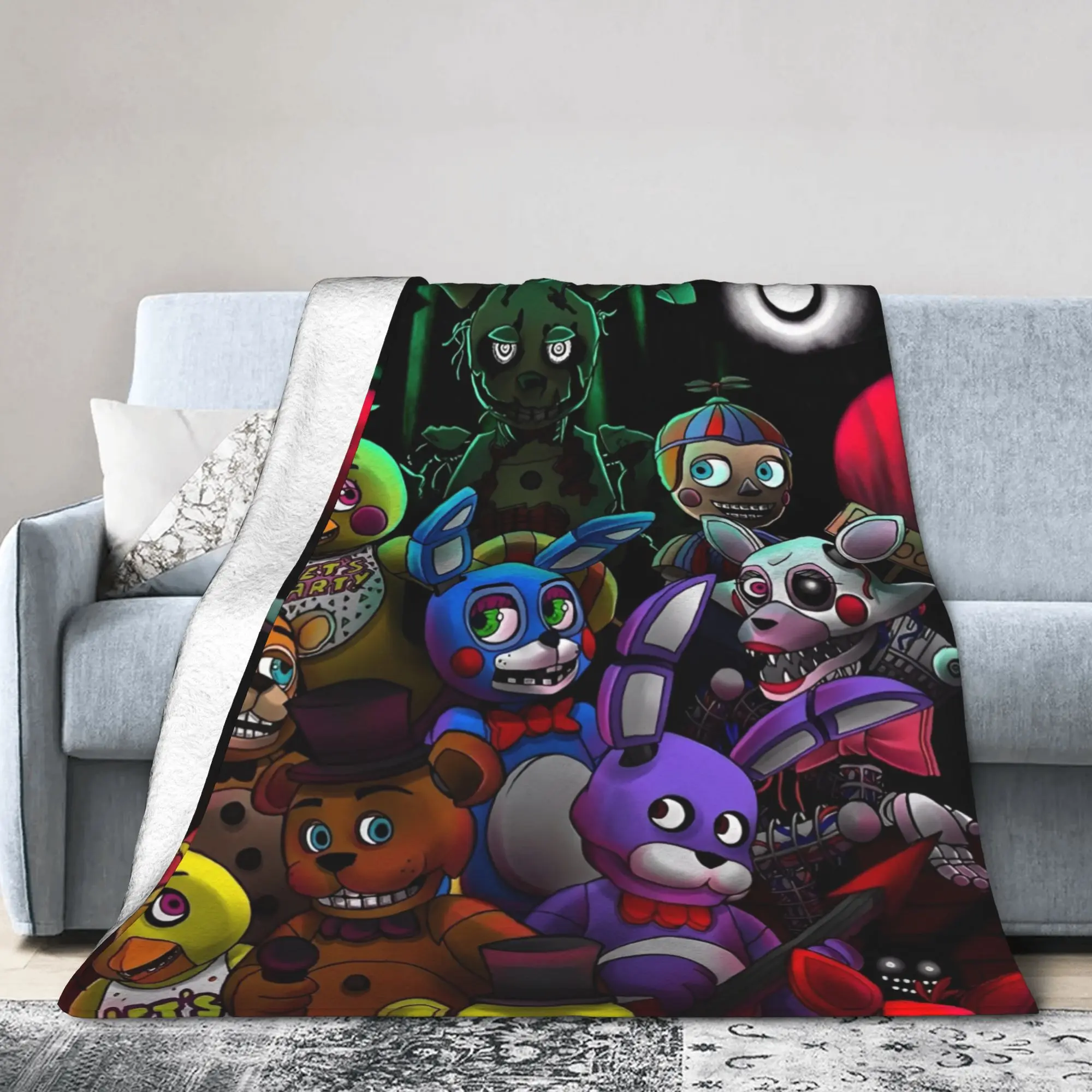Five Nights Horror Game Blanket Fleece All Season   Multifunction Lightweight Throw Blanket for Home Bedroom Quilt
