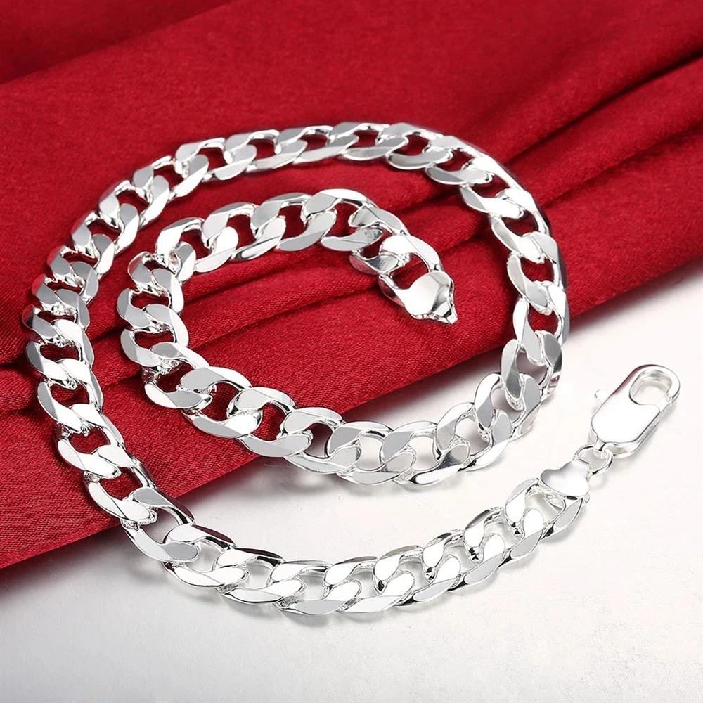 925 Sterling Silver Necklace For Men Classic 12mm Chain 18/20/22/24/26/28/30 Inches Fine Fashion Party Wedding Jewelry