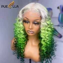 Perruque Lace Front Wig Deep Wave Naturelle Bouclée, Cheveux Longs, Vert Ombré, 4x4, 13x6, 13x4, pour Femme Africaine