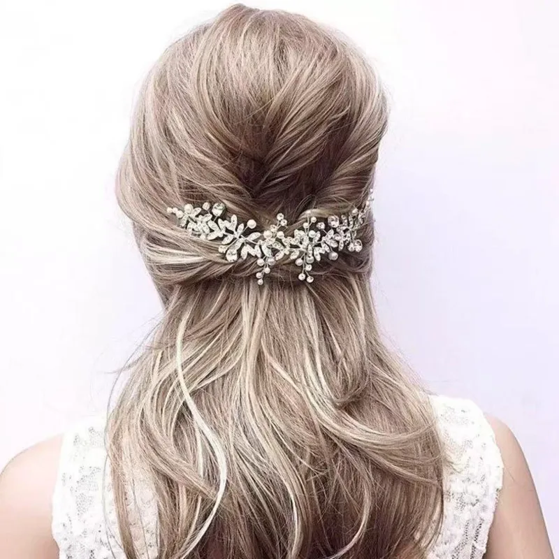 Wedding Bride Crystal Leaf Hair Comb Women Bride Pearl Clips Headdresses Party Wedding Head Hairpin Jewel HLHH04
