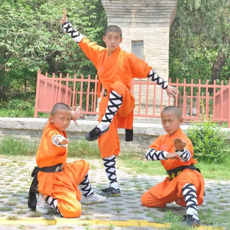 

USHINE Children Adults Orange Black Cotton Shaolin Monk Kung fu Robe Martial arts Suit Tai chi Wing Chun Uniforms
