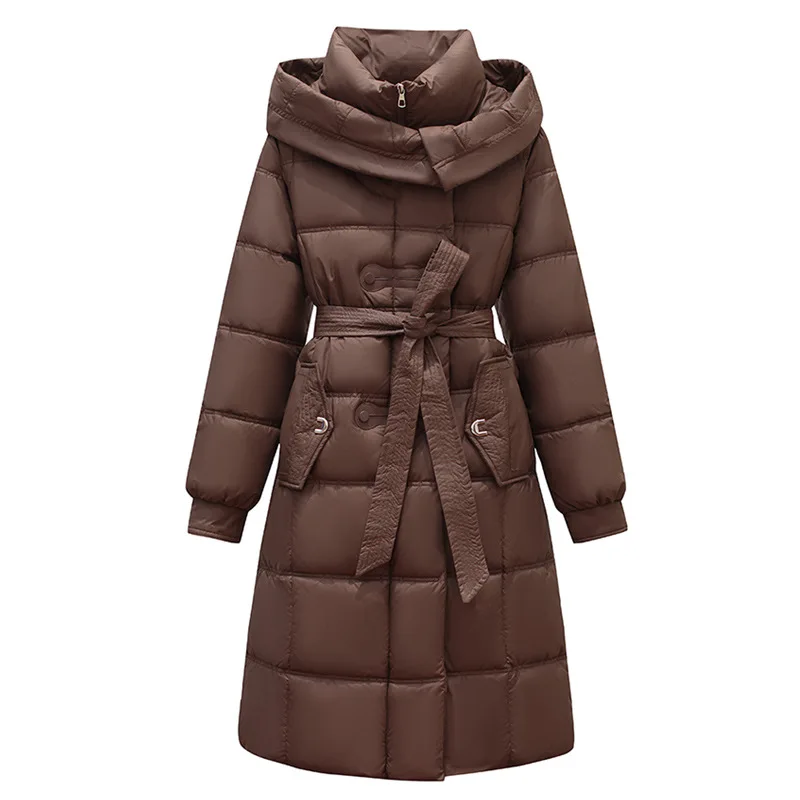 PinkyIsBlack 2025 New Long Hooded Winter Cotton Padded Jacket Coat Women Parkas Thick Clothes Female Casual Outerwear with Belt