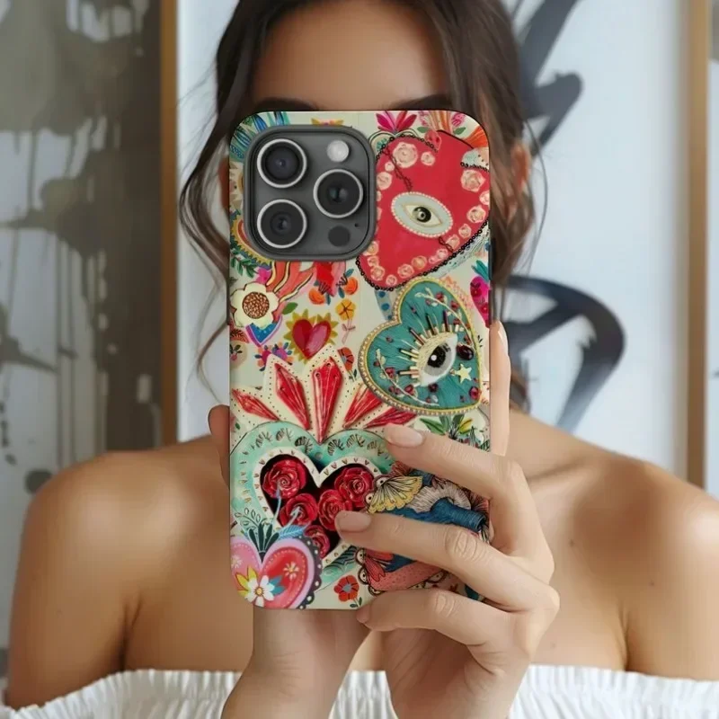 Abstract Painting Red Plants Phone Case For IPHONE 16ProMax 15 14 13 12 11 PRO Plus Acrylic TPU Two in one Mobile Phone Cases