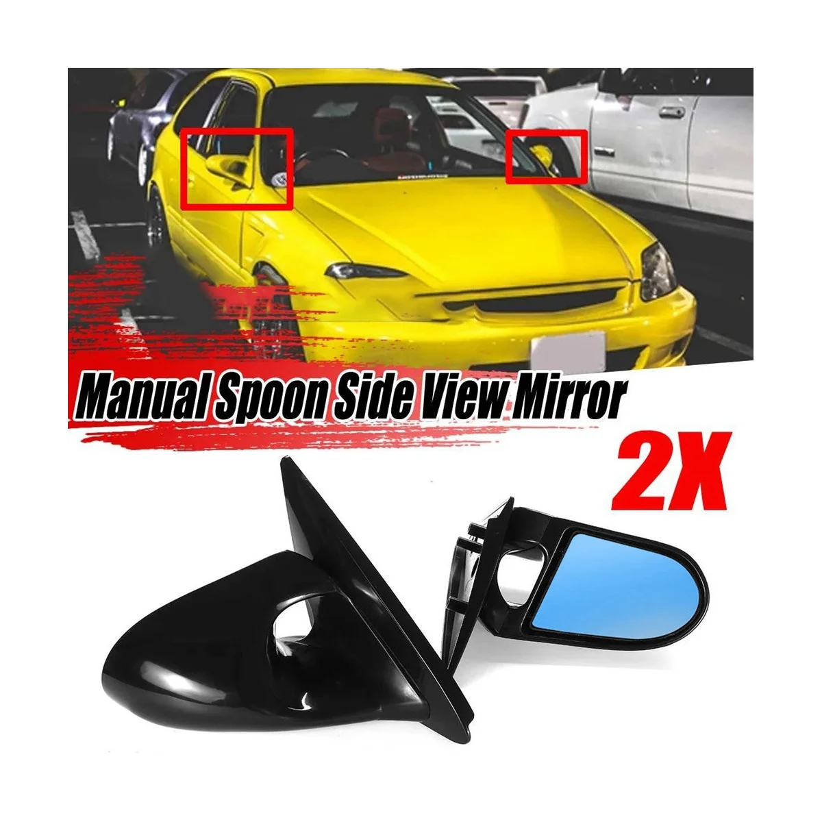 Manual Adjustable Spoon Style 2X Car Side Door Mirror Rearview Mirror Assembly for Honda Civic EG 2Dr 1992-1995 B