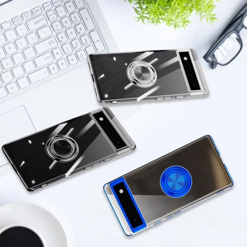 Mobile Phone Cover Ring Magnetic Transparent Protective Sleeve 6A Electroplating Bracket Suitable For Google-Pixel6A Smartphone