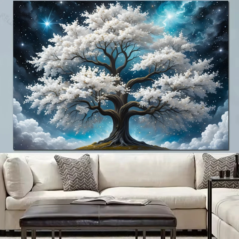 

5D Diamond Painting White Tree of Life Full Drill Diamond Art Kits, Fantasy Starry Sky Diamond Embroidery Mosaic Home Decor Gift