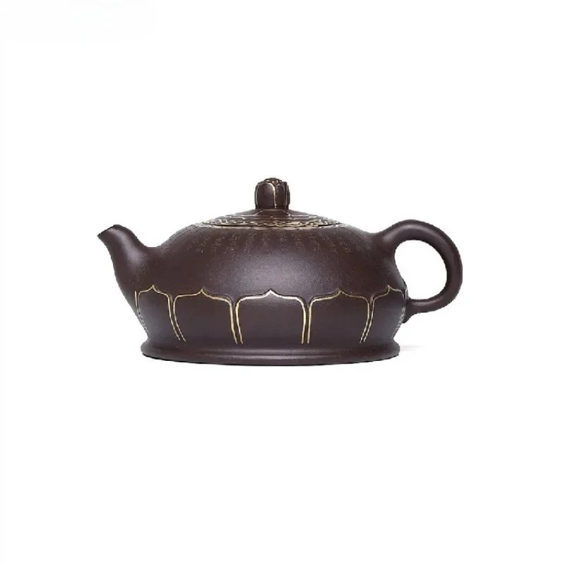Yixing Purple clay teapot 310ml Original mine purple clay gold painted lotus teapot Household tea pot Kung Fu Teapot 1pcs