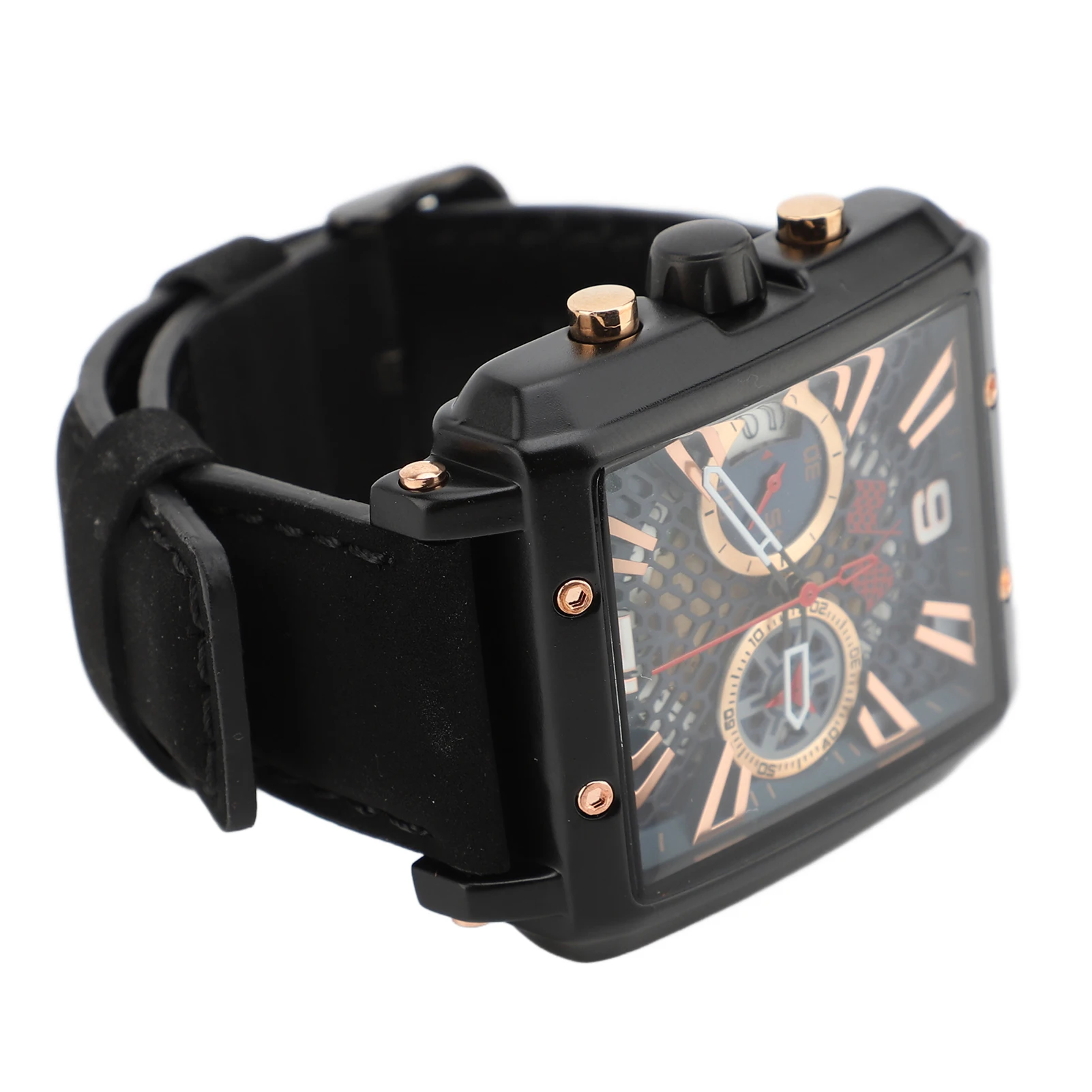 ساعة عمل كوارتز كرونوغراف تناظرية ممتازة، قرص مستطيل مقاوم للماء، قرص فرعي مزدوج، ساعة عمل عصرية للرجال #5