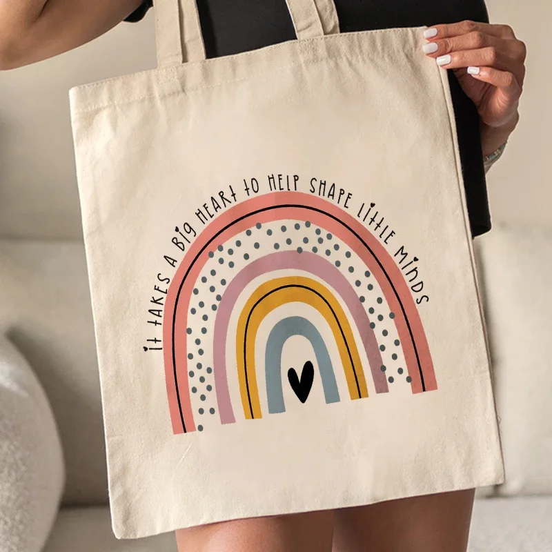 It Takes A Big Heart To Help Shape Little Minds Tote Bag Commute Canvas Shoulder Bags Trendy Folding Clutch Gifts for Teacher