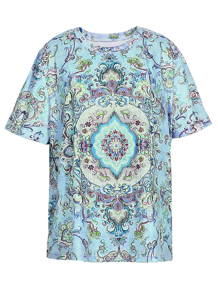 

Женская рубашка-мандала больших размеров, узор лотоса, футболка с короткими рукавами и рисунком мандалы, лучший выбор для лета, полиэстер