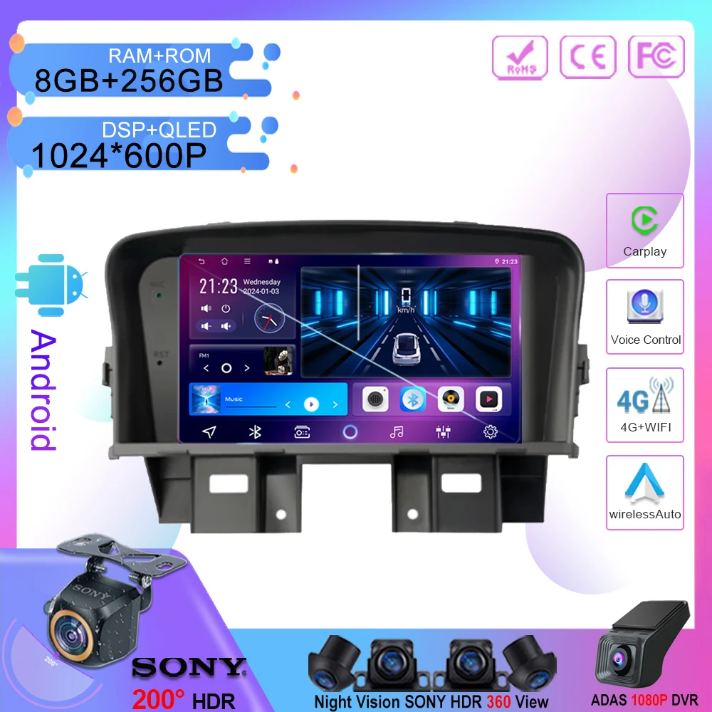 7 Inch Android  For Chevrolet Cruze 2008 - 2014 Car Radio Multimedia Video Player GPS Navigation Wireless Carplay Auto QLED BT