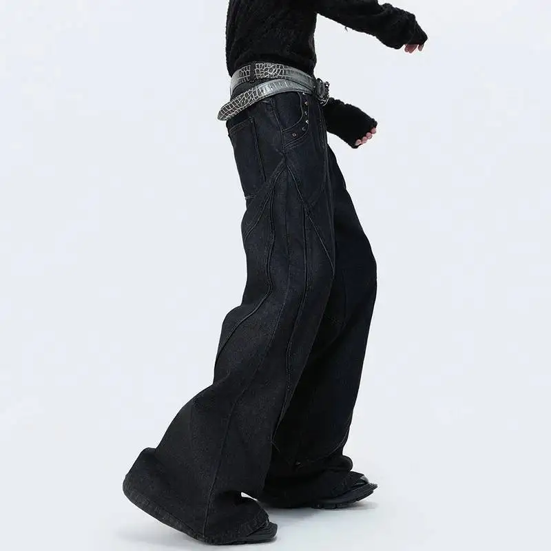 LUZHEN Decorate Design Diamond 2026 Loose Patchwork New Original Wide Leg Jeans Men's Fashion Handsome Street Denim Pants JY8536