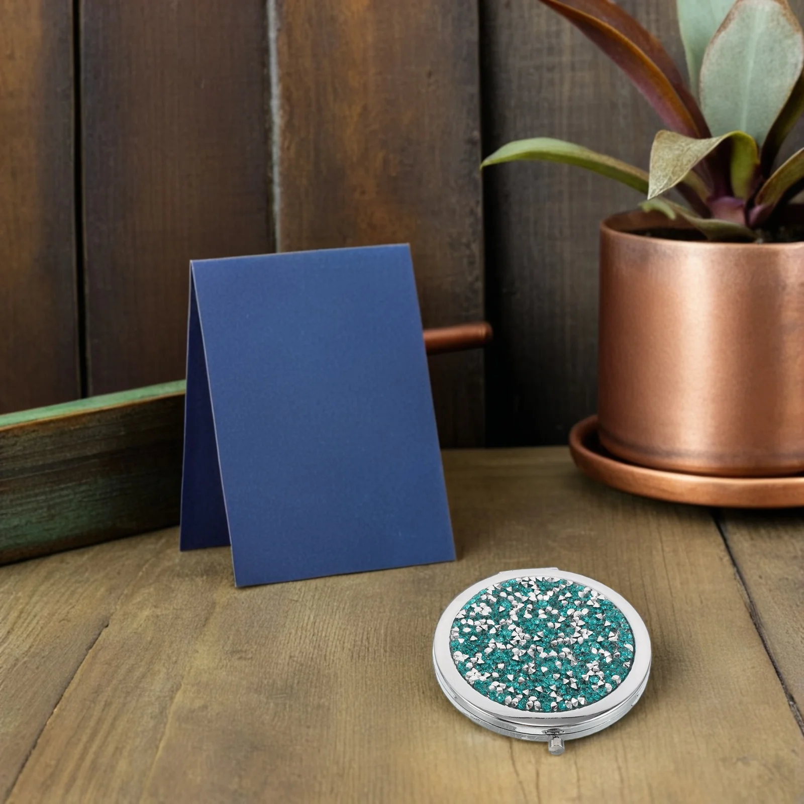 4 szt. Kryształowe lusterko dwustronne z metalu w stylu vintage, kompaktowe, z funkcją powiększania, przenośne, składane, idealne w podróży.