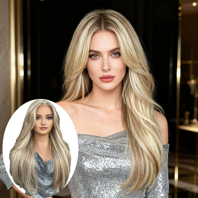 

Синтетический длинный кружевной передний парик Ombre Blonde, волнистый парик для женщин, естественный вид, термостойкое волокно на каждый день