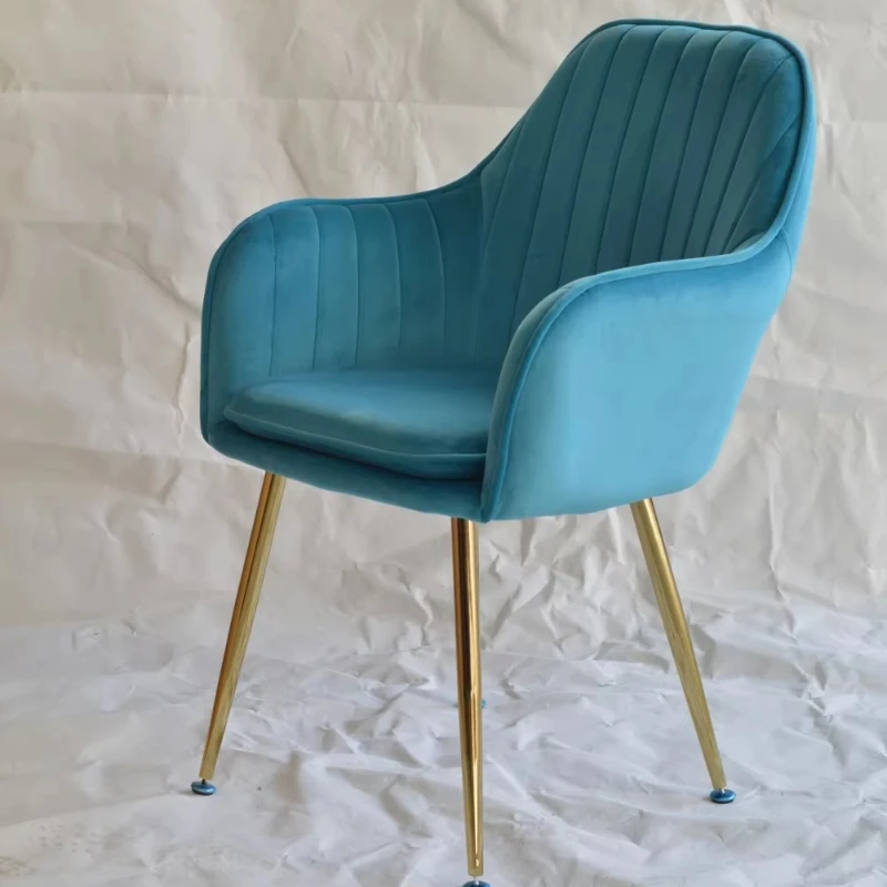 Gold Metal Legs Modern Armchair Living Room Kitchen Accent Chair Best Quality Blue Upholstered Velvet Dining Chair