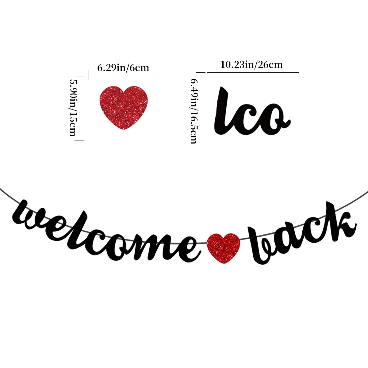 Welcome Back Girlande – Schwarz Mit Rotem Herz – Deko Für Schule, Klassenzimmer & Partys