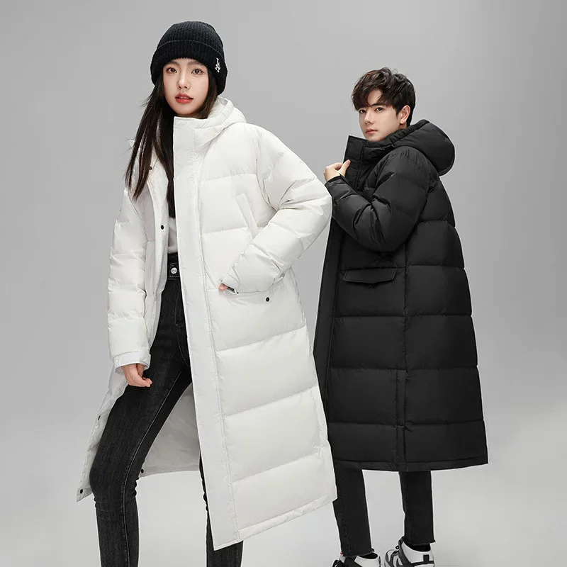 Winter Thickened Couples Knee-length Down Jacket for Men and Women Training White Duck Down Coat Casacas Para Hombre JK-972