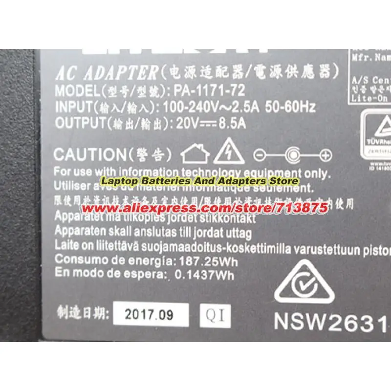 Imagem -03 - Genuíno Pa117172 Adaptador ac 20v 8.5a para Belkin Thunderbolt Express F4u095 Thunderbolt Doca F4u097 com Ponta de 7.4x5.0 mm