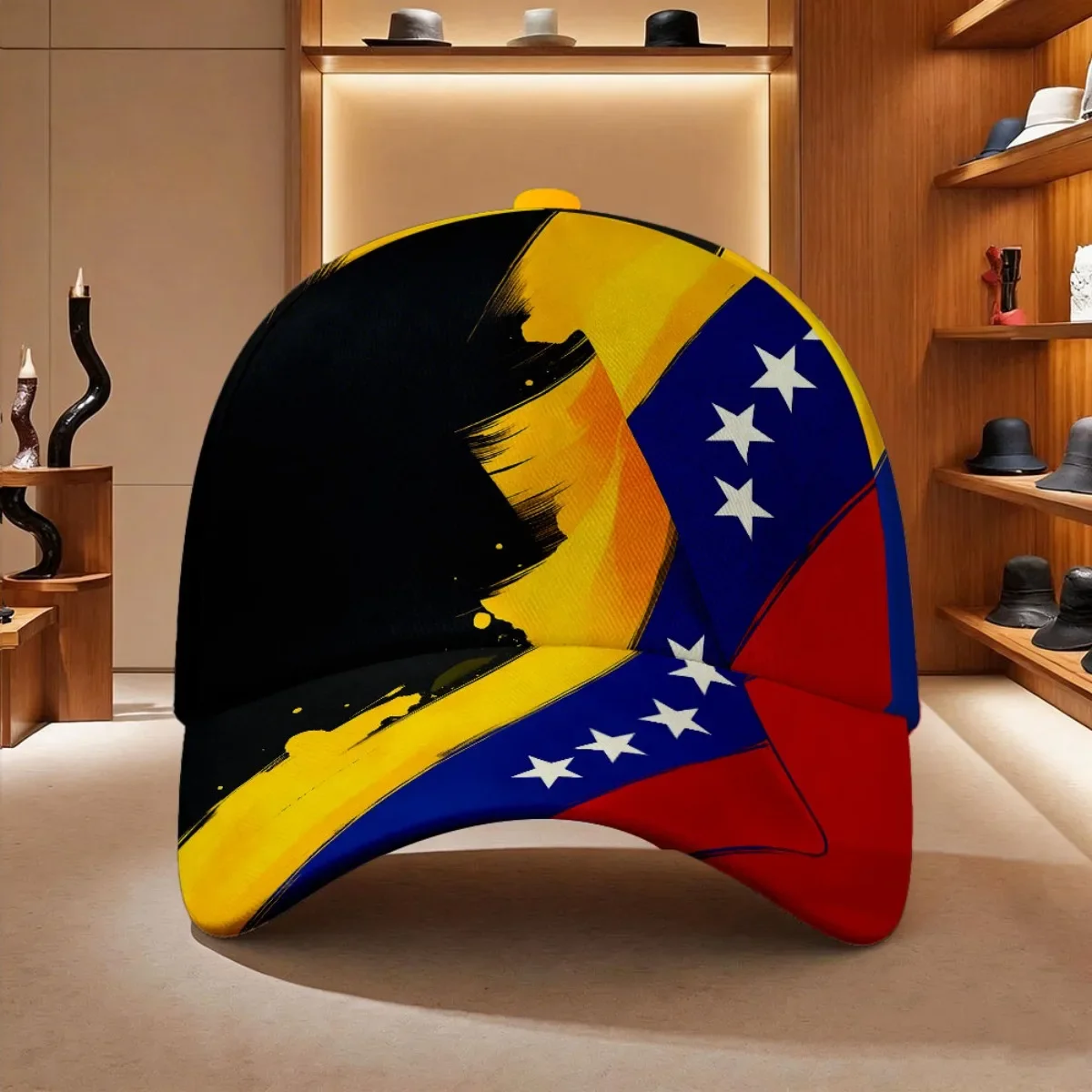 Custom Hat 1pc With Venezuela Flag Artistic Women's HoodieTrendy Patriotic Style Round Neck Short Sleeve Slight Stretch Leisure