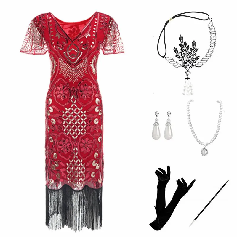 Faionable Beaded Dr Glittering Tassel Gatsby Retro Dance Par ort Skirted Evening Gown ort Sve Women's Dr