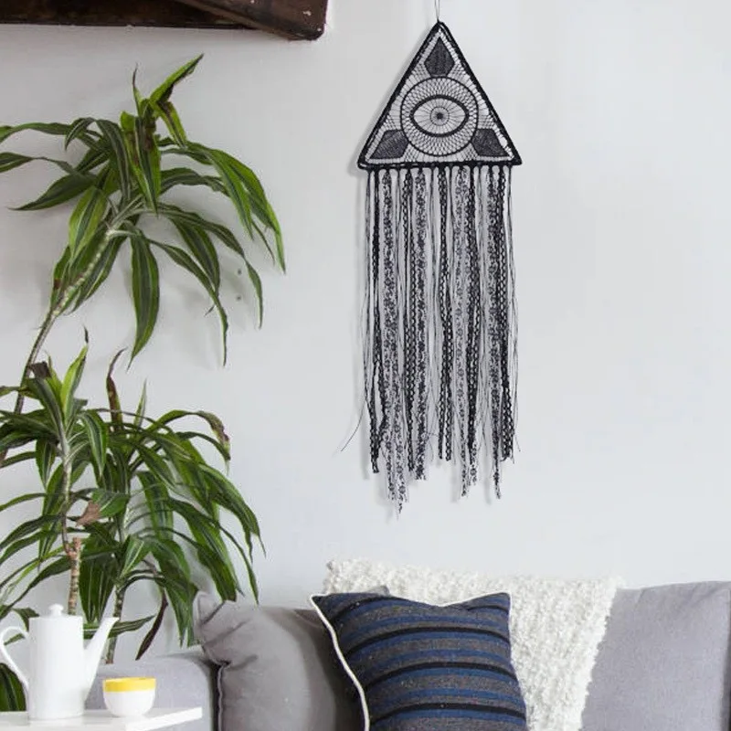 Native American Style Black Lace Wind Chimes Wall Hangings Large Triangle Round Door Pendant Home Decorations For Halloween Gift