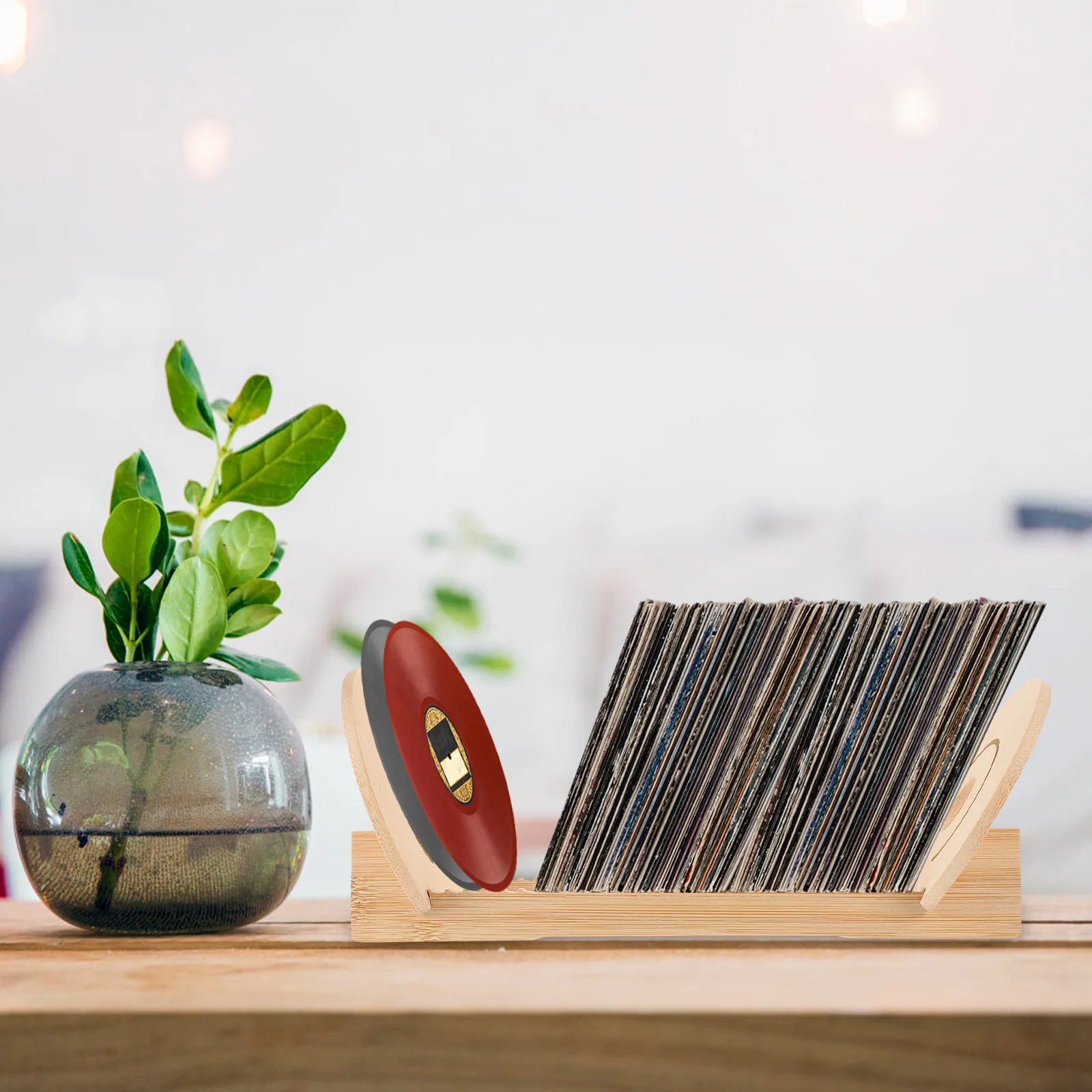 

CD Storage Rack Wooden Album Record Holder Compact Desktop Organizer Vinyl Display Stand Magazines Documents Books Large