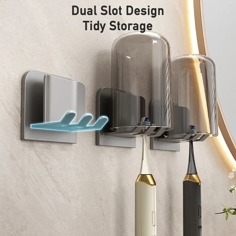 Punch Free Aluminum Wall Mount Toothbrush Holder and Cup Electric Tooth Brush Hold Bathroom Organizer Rack Toothbrushes Storage