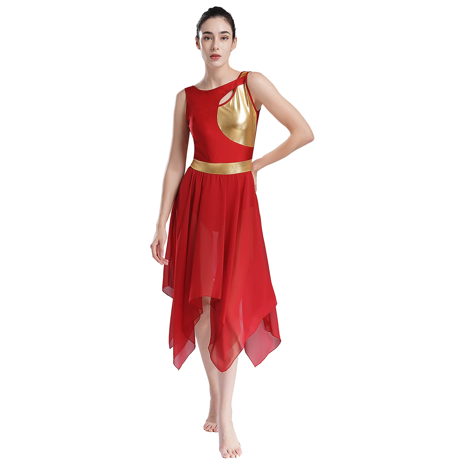 Womens Praise Liturgical Dresses Sleeveless Backless Modern Lyrical Dance Costume Church Worship Irregular Hem Dress Dancewear