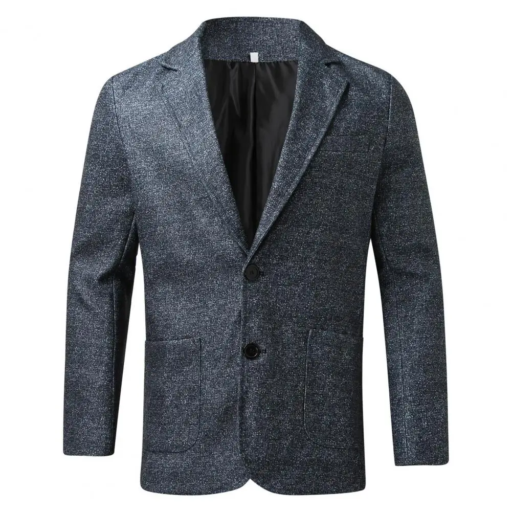 Men Suit Coat Business Coat Formal Men Lapel Coat Plaid Print Long Sleeve Cardigan Double Buttons Patch Pockets Men Blazer