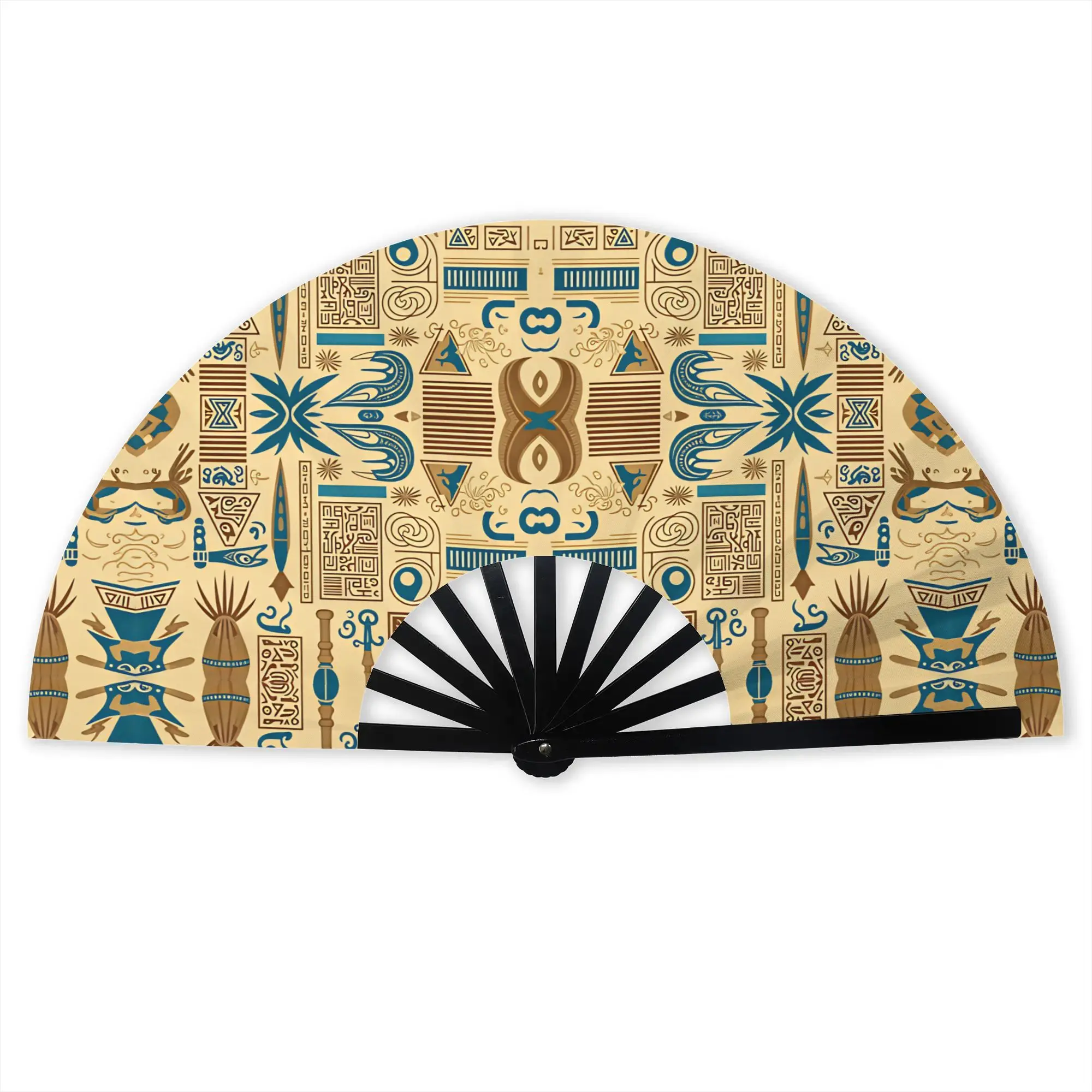 Egyptian Hieroglyph Style Folding Hand Fan  Polyester Fabric Fan Cool Summer Accessory Decorative Fans